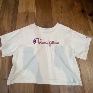 white champion logo crop top